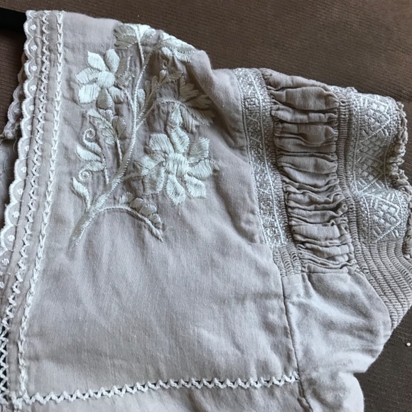 J. Crew Tan Ruffled Embellished Blouse Short Sleeve - Picture 3 of 5